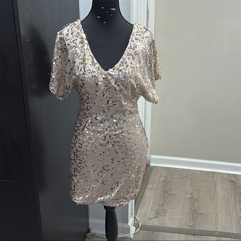 Deb Silver Flutter Sleeve Bodycon Dress